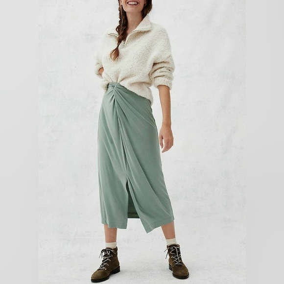 Anthropologie Junie Twist Front Midi Skirt Sage Green - Picture 1 of 5